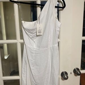 White Linen one shoulder mini dress